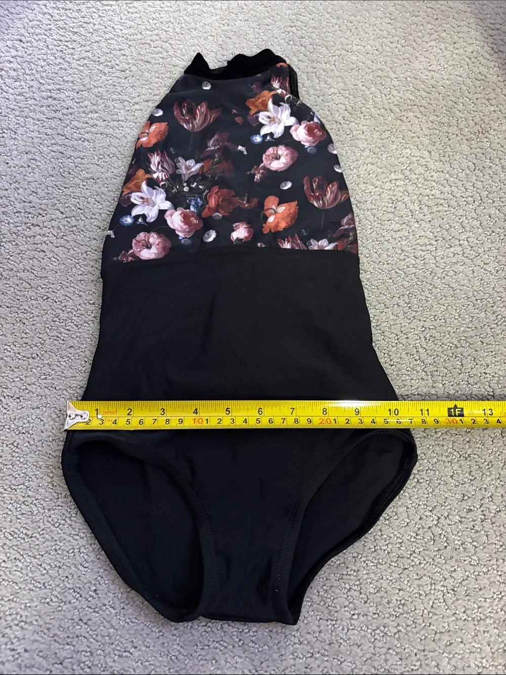 Girls' Floral High-Neck One-Piece Leo - Black, child's medium